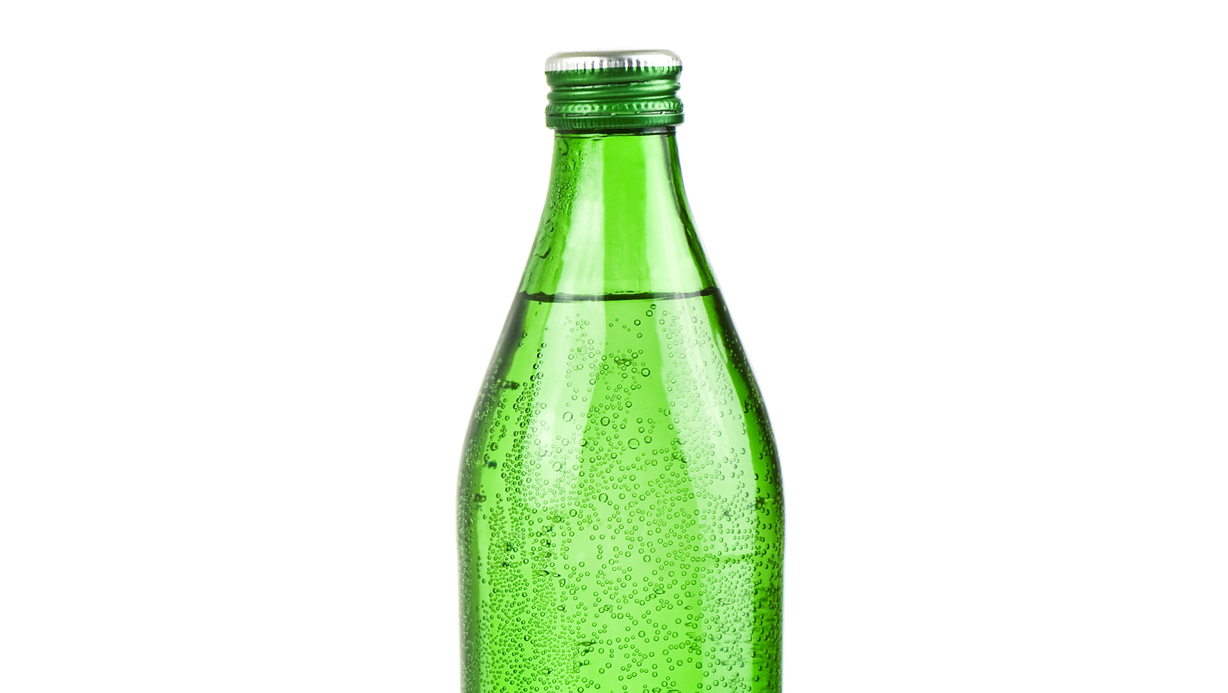 green glass water bottle containing liquid