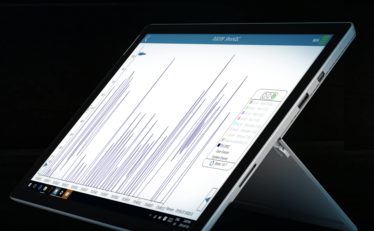 Tablet showing Masitek software to record events and runs