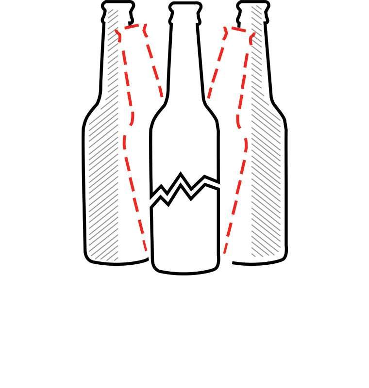 Illustration showing damage to a bottle from Impact & IPS