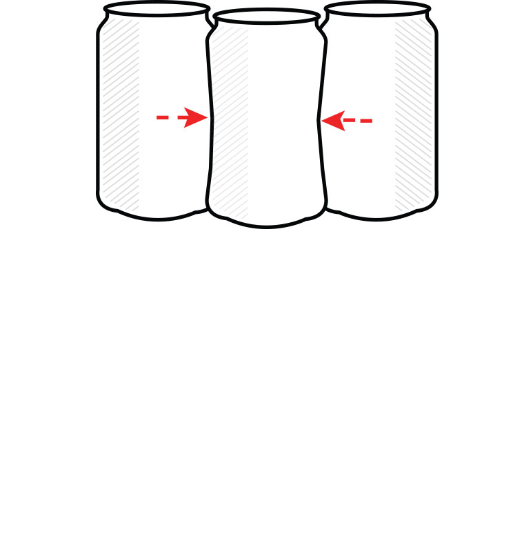 Illustration showing where pressure damage exists on cans