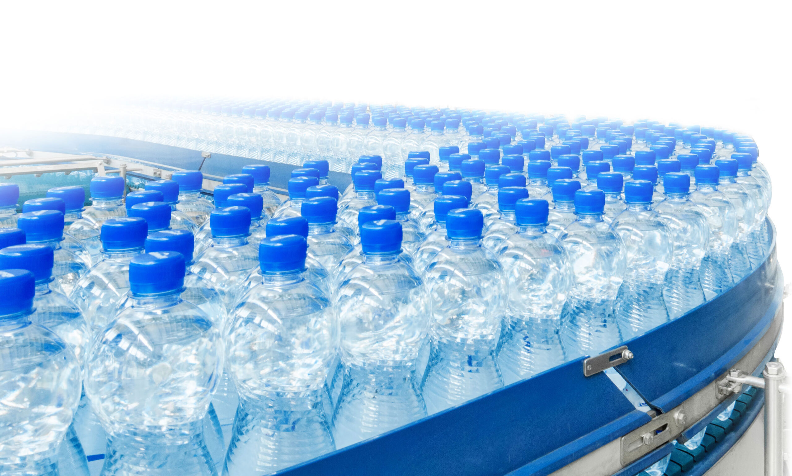 water bottles on a packaging line