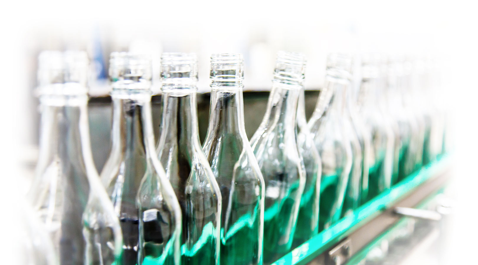transparent bottles on a production line